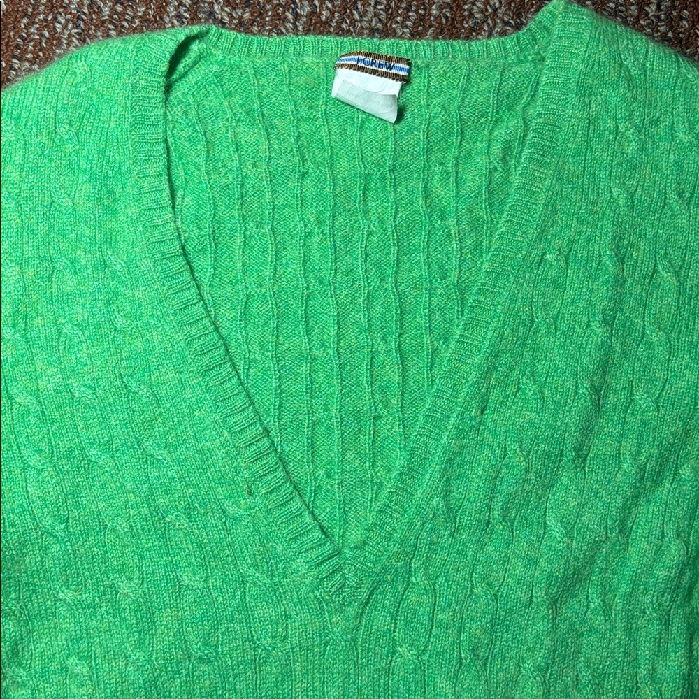 J. Crew Vibrant Green Women's cashmere Sweater soft long sleeve cable knit small - Picture 10 of 10